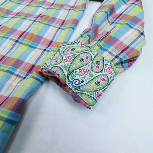 Alan Flusser Men's Check Paisley Flip Cuff Long Sleeve Button Shirt size‎ Medium - Picture 4 of 10